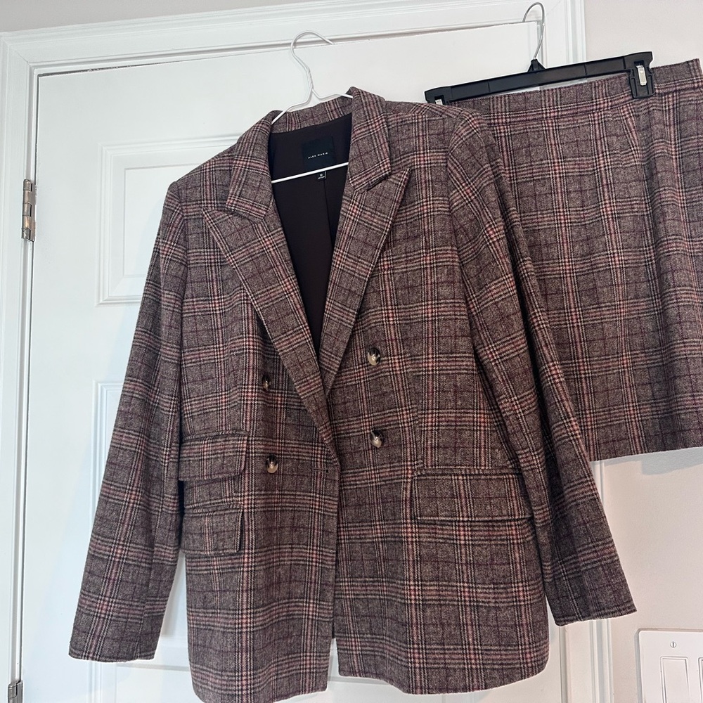 Plaid Blazer and Skirt Set